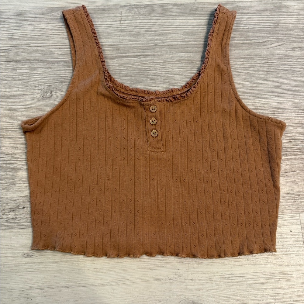 So Juniors Crop Top Brown Cocoa Smoothie M Buttons